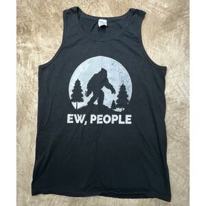 Size M Black Tank Top Bigfoot Sasquatch "Ew people" By Port And Co